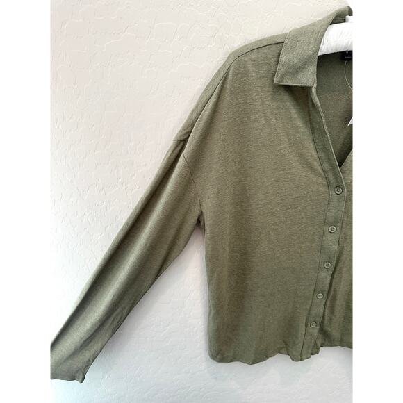 BANANA REPUBLIC | Linen Blend Button Front Top Dusty Olive NWT | Small - Picture 3 of 7